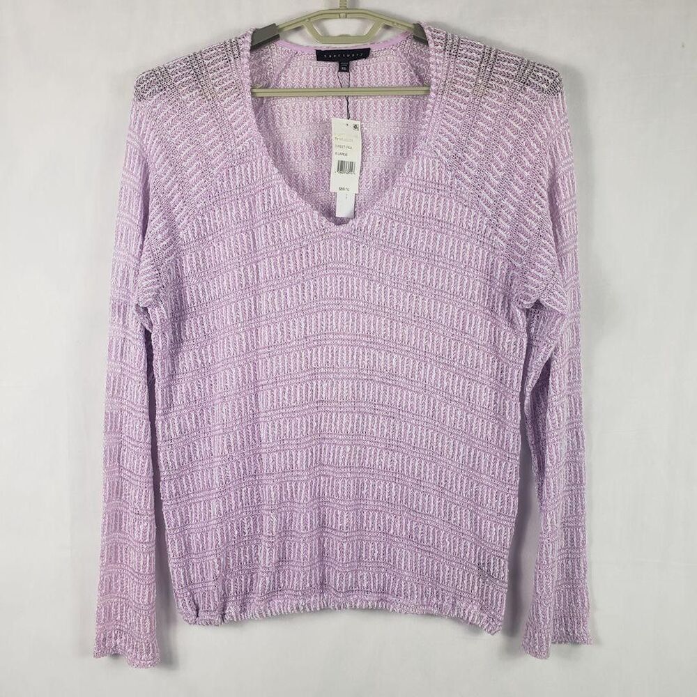 Sanctuary Sweater Womens XL Lilac V Neck Tressie L/S Open Knit Lightweight Sheer